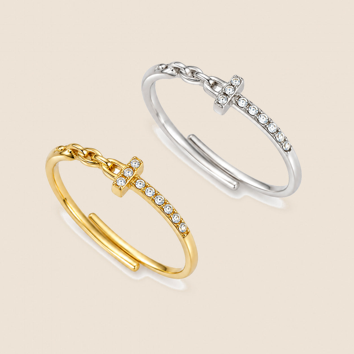 STÉPH Ring Trois met strass – Goud & Zilver